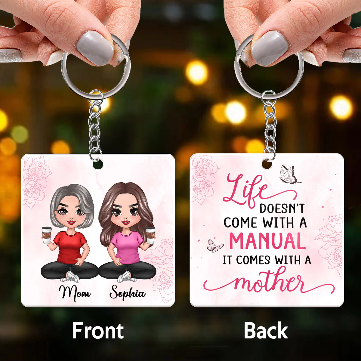 Floral Life Comes With A Mother Gift For Mom Personalized Acrylic Keychain - Image 3