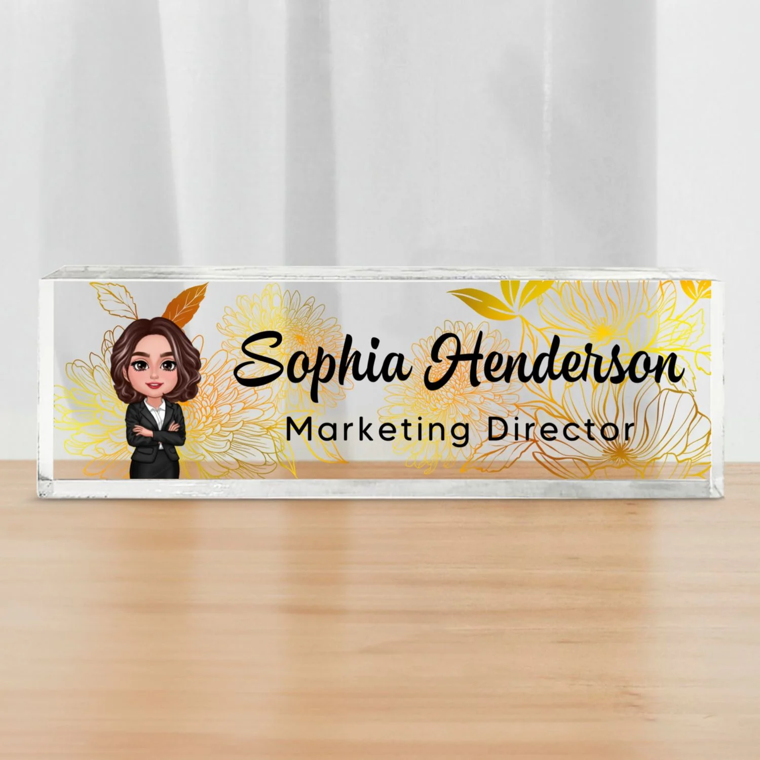 Floral Line Art Woman Man Office Personalized Desk Name Plate| Unique Gift For Colleagues, Boss - Image 11
