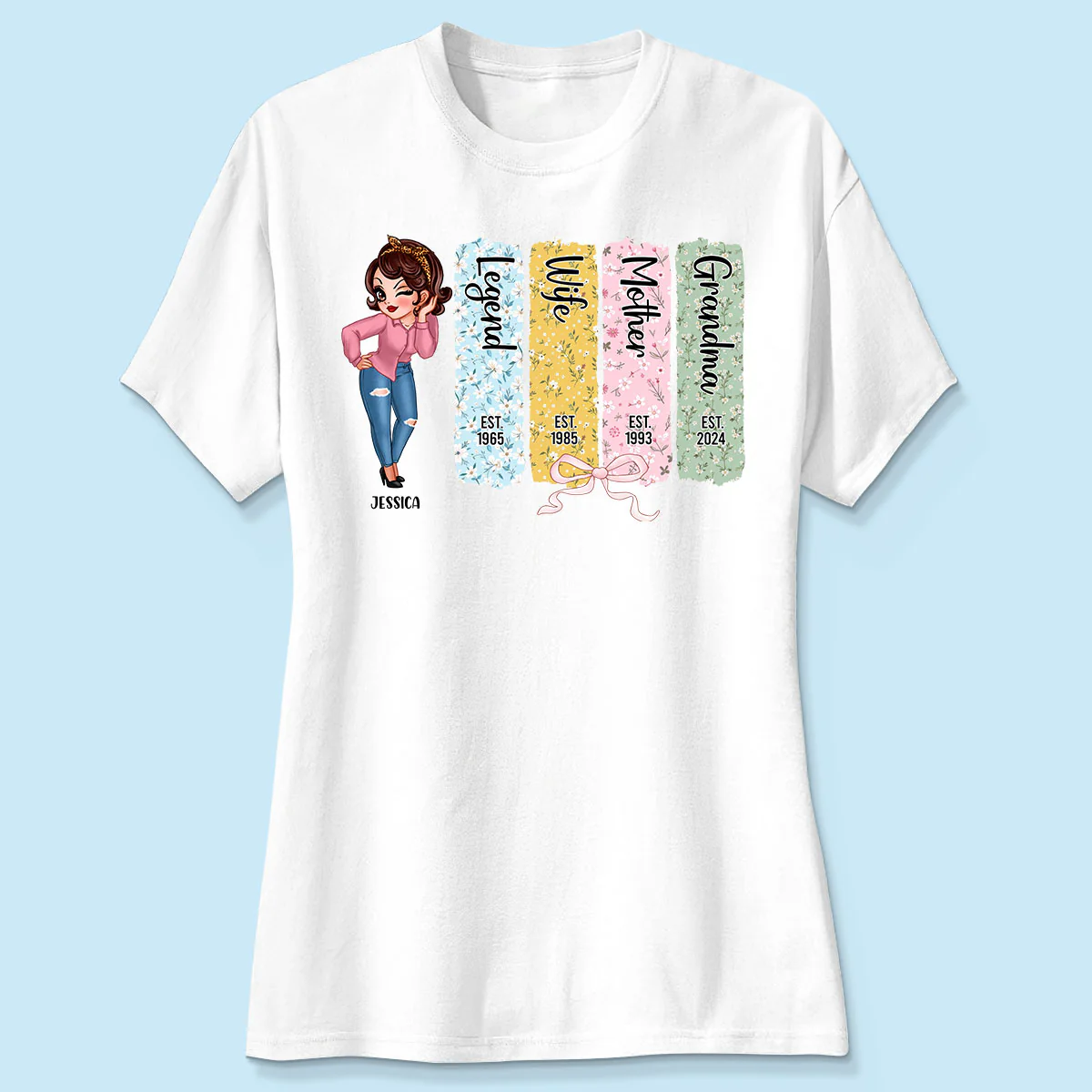 Floral Mom Grandma Est Bow Coquette Personalized Shirt, Gift - Image 6