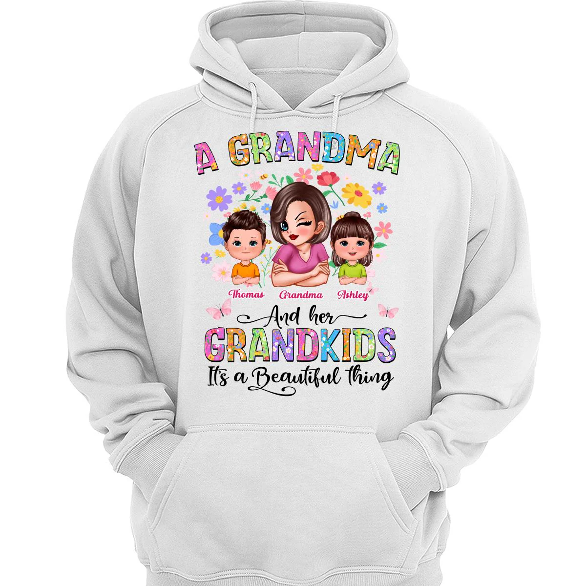 Floral Pattern A Grandma With Her Grandkids Personalized Shirt - Image 3