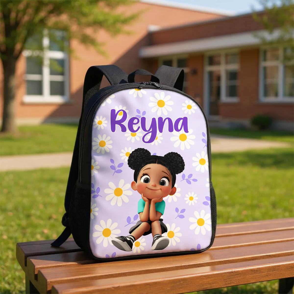 Floral Pink Pattern Personalized Backpack, Custom Back to School Kids Backpack, Kindergarten Elementary School Bookbag for Girl - Image 3