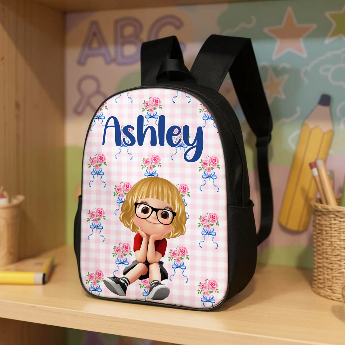 Floral Pink Pattern Personalized Backpack, Custom Back to School Kids Backpack, Kindergarten Elementary School Bookbag for Girl - Image 4