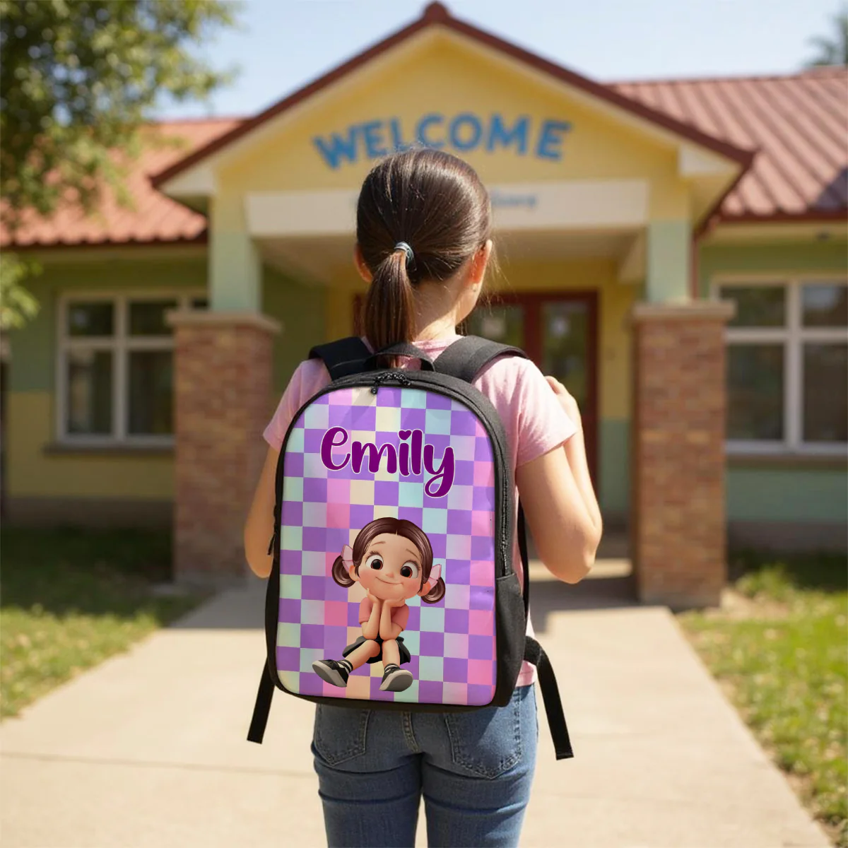 Floral Pink Pattern Personalized Backpack, Custom Back to School Kids Backpack, Kindergarten Elementary School Bookbag for Girl - Image 6