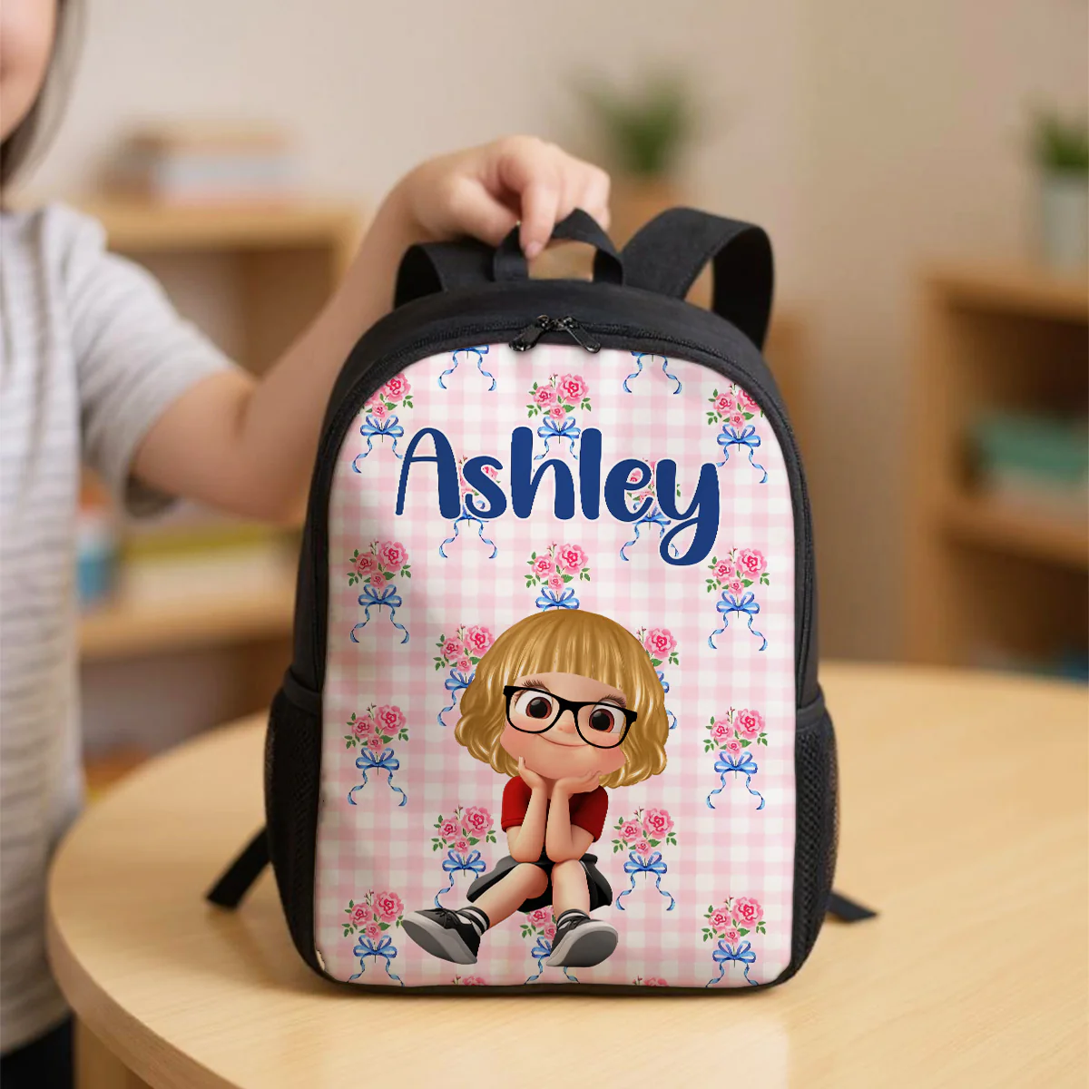 Floral Pink Pattern Personalized Backpack, Custom Back to School Kids Backpack, Kindergarten Elementary School Bookbag for Girl - Image 7