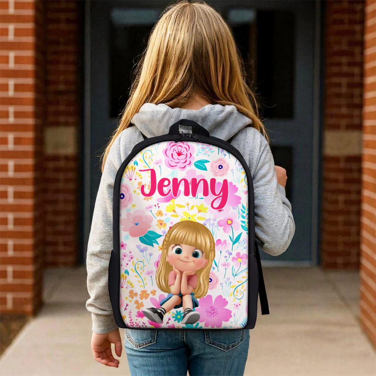 Floral Pink Pattern Personalized Backpack, Custom Back to School Kids Backpack, Kindergarten Elementary School Bookbag for Girl - Image 9