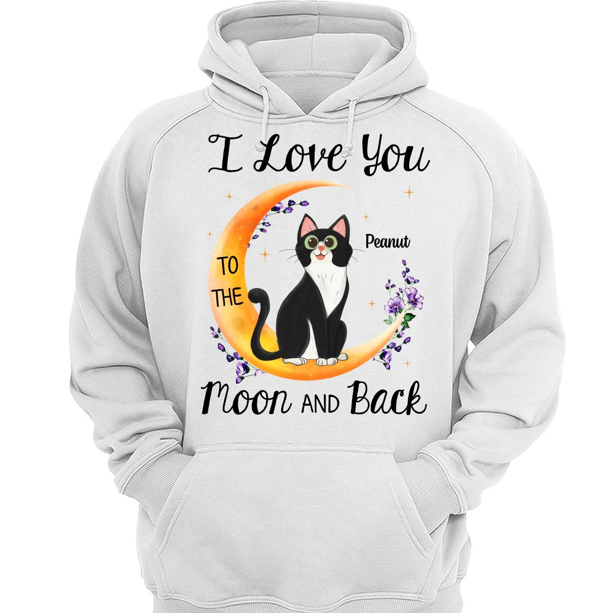 Floral Sitting Cat Cartoon And Moon Personalized Shirt - Image 3