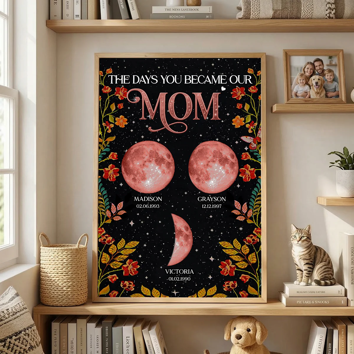 Floral Theme The Day You Became Mom Grandma Custom Birth Moon Phase - Personalized Poster - Mother's Day Gift For Mom, Grandma - Image 9