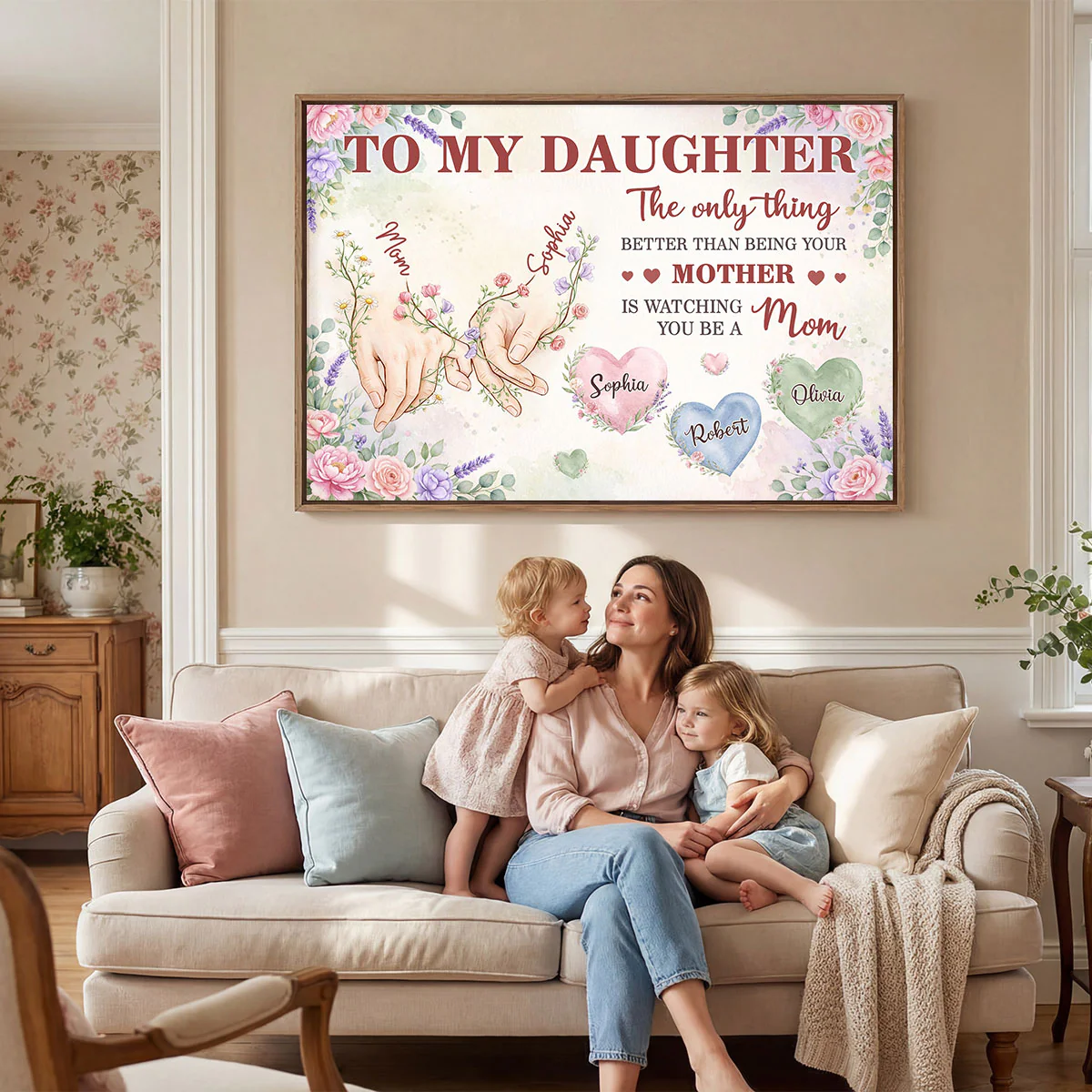 Floral To My Daughter Mom And Daughter Holding Hands Custom Kids Names - Personalized Poster - Mother's Day Gift For Daughter - Image 10