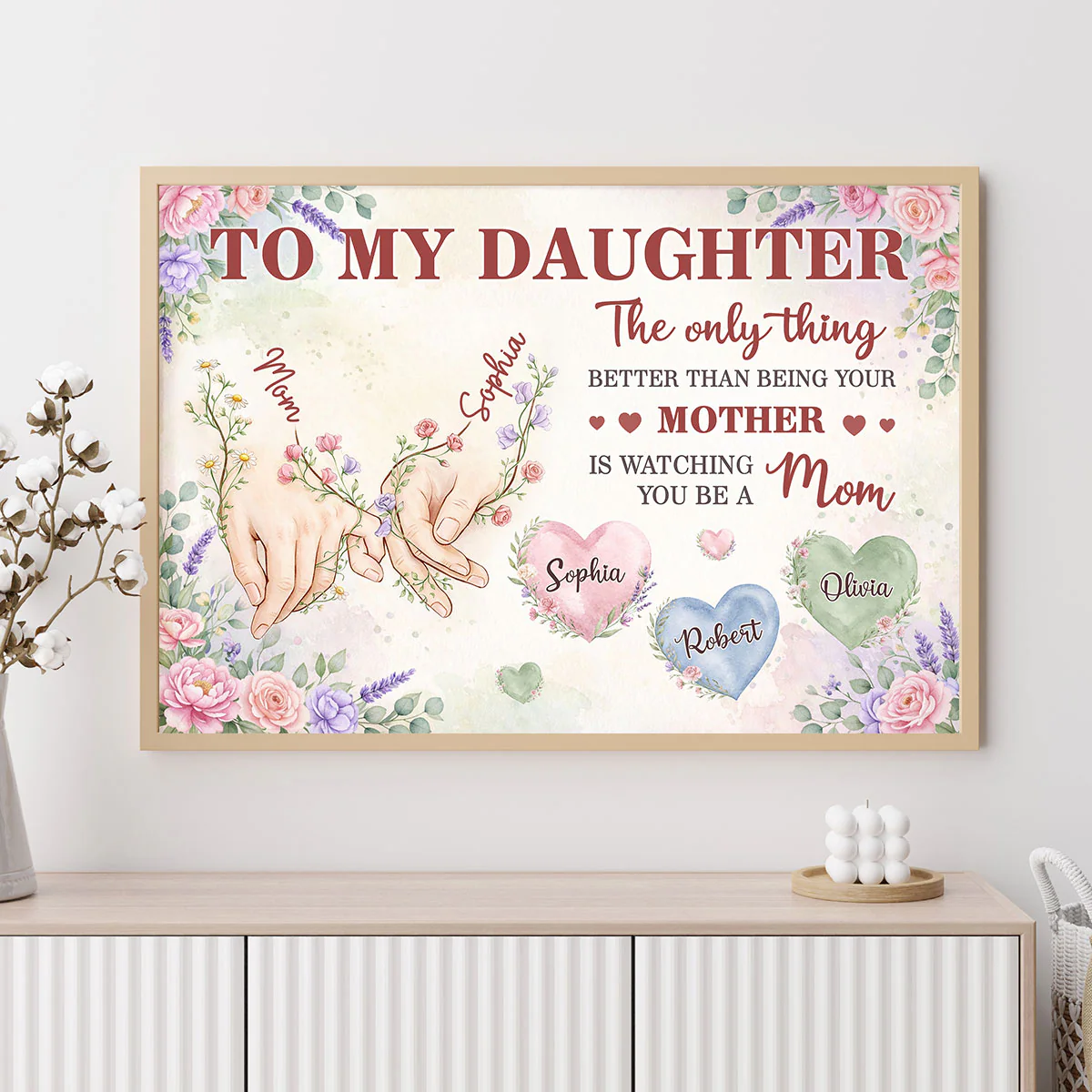 Floral To My Daughter Mom And Daughter Holding Hands Custom Kids Names - Personalized Poster - Mother's Day Gift For Daughter - Image 11