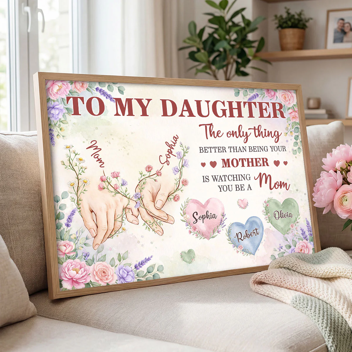 Floral To My Daughter Mom And Daughter Holding Hands Custom Kids Names - Personalized Poster - Mother's Day Gift For Daughter - Image 4