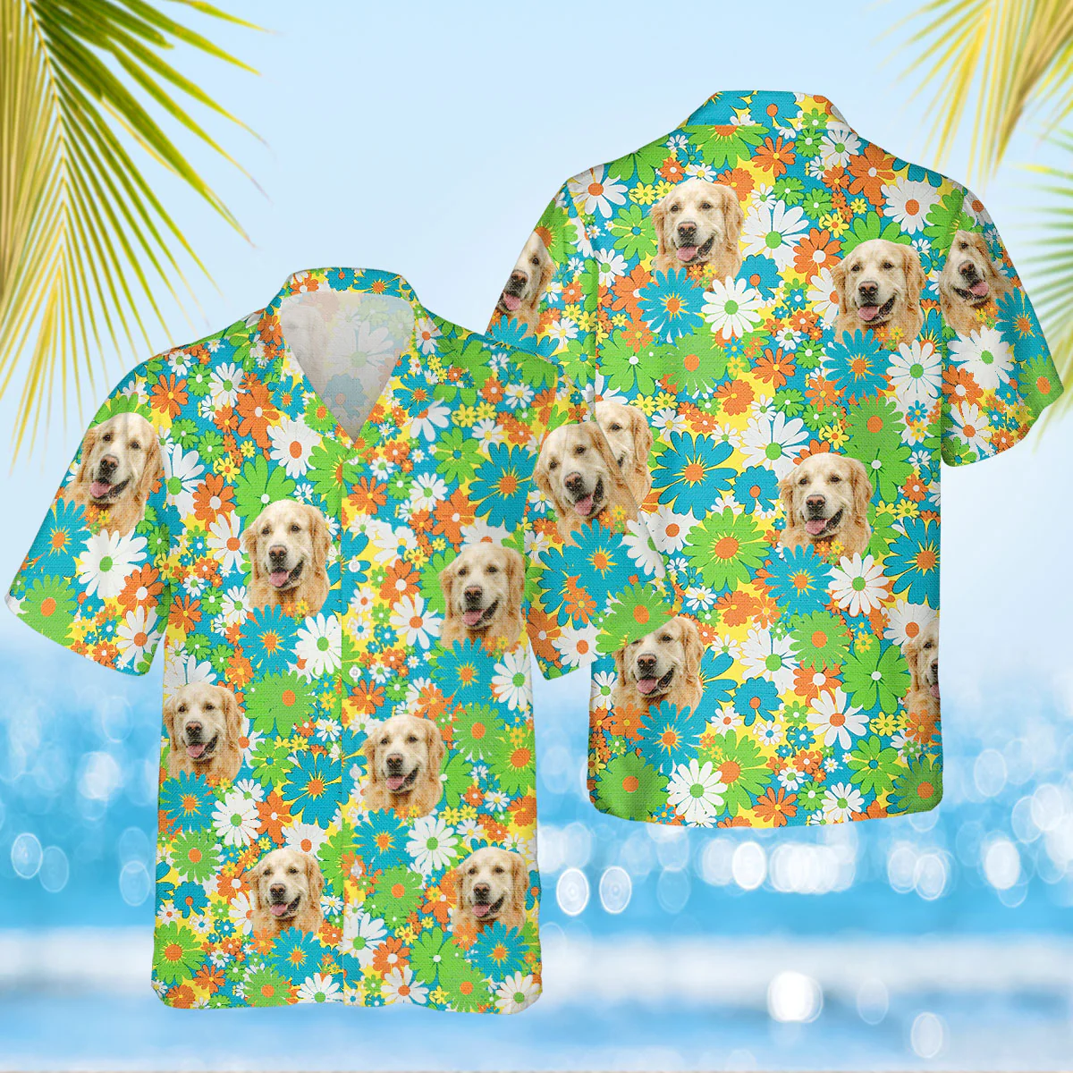 Floral Tropical Pattern Custom Dog Cat Face Personalized Hawaiian Shirt - Image 2