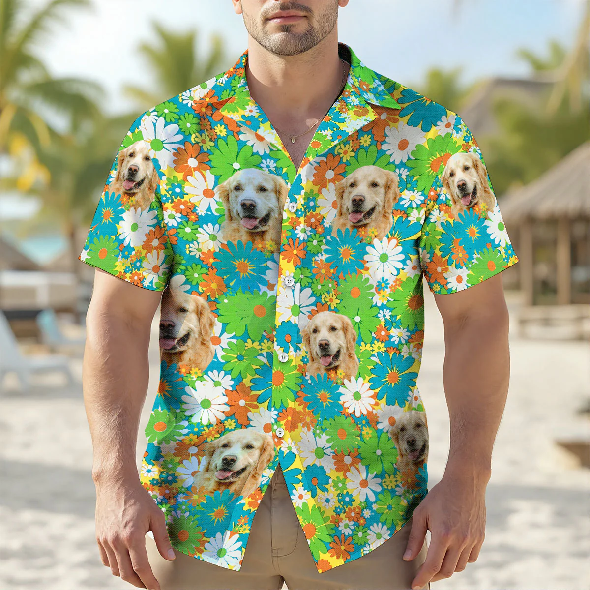 Floral Tropical Pattern Custom Dog Cat Face Personalized Hawaiian Shirt - Image 3