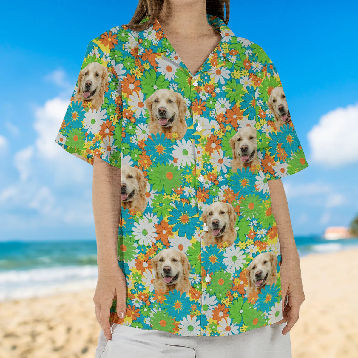 Floral Tropical Pattern Custom Dog Cat Face Personalized Hawaiian Shirt - Image 4