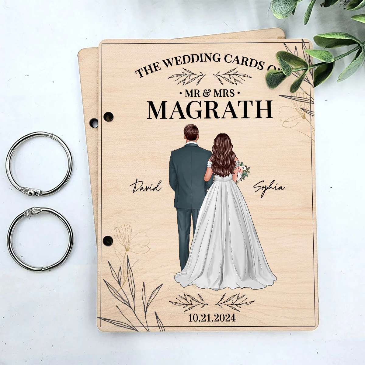 Floral Wedding Couple Personalized Card Keeper, Wedding Shower Card Holder - Image 2