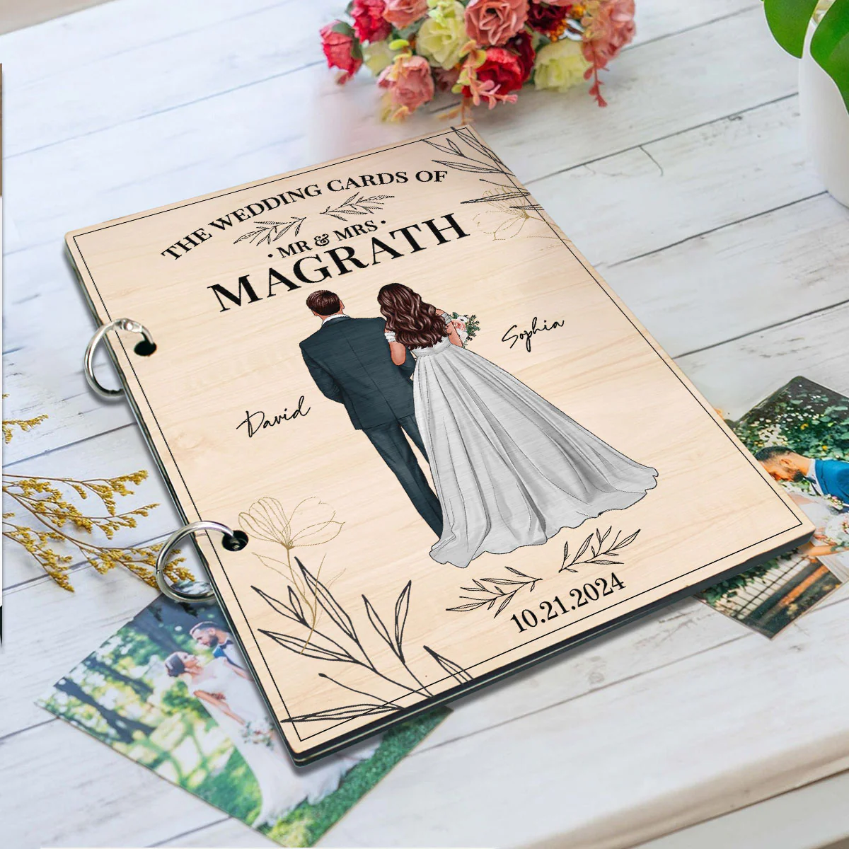 Floral Wedding Couple Personalized Card Keeper, Wedding Shower Card Holder - Image 3