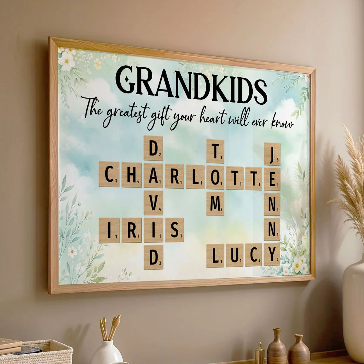 Floral Wooden Texture Grandkids Greatest Gift Crossword Puzzle Personalized Poster, Gift For Grandma - Image 4