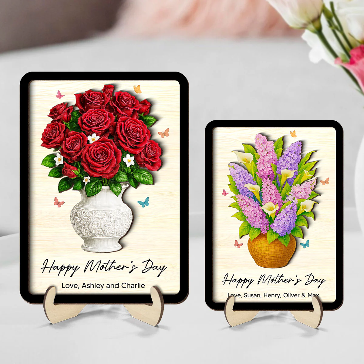 Flower Bouquet Personalized 2-Layer Wooden Plaque, Heartfelt 2025 Gift For Mom, For Grandma, For Wife - Image 2