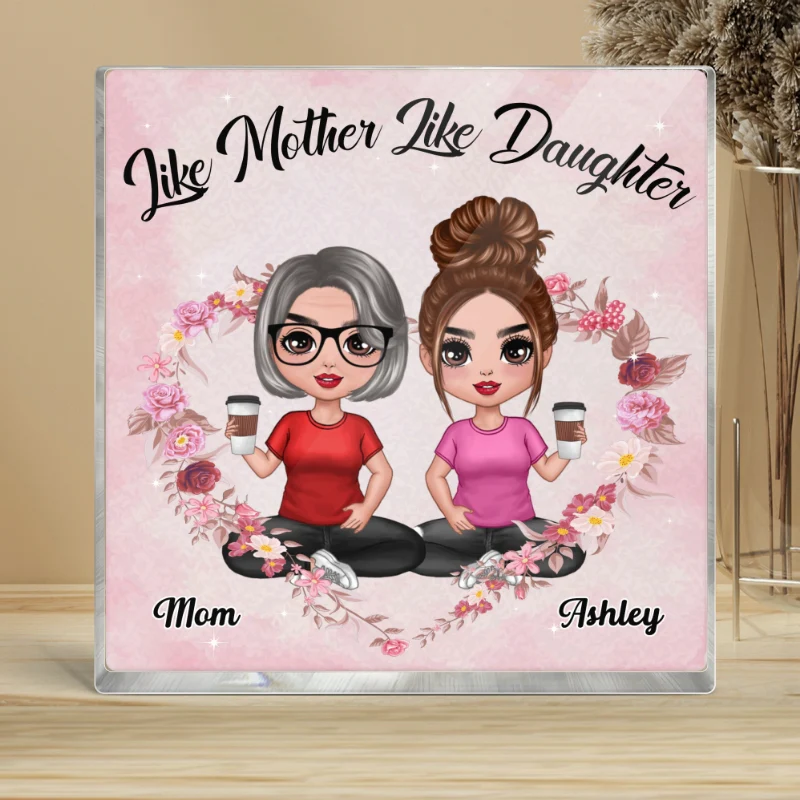 Flower Heart Doll Mother And Daughter Sitting Like Daughter Personalized Acrylic Block Plaque - Image 4