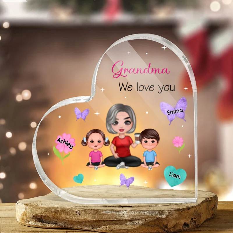 Flowers Butterflies Hearts Doll Grandma Grandkids Personalized Acrylic Heart Plaque - Image 3