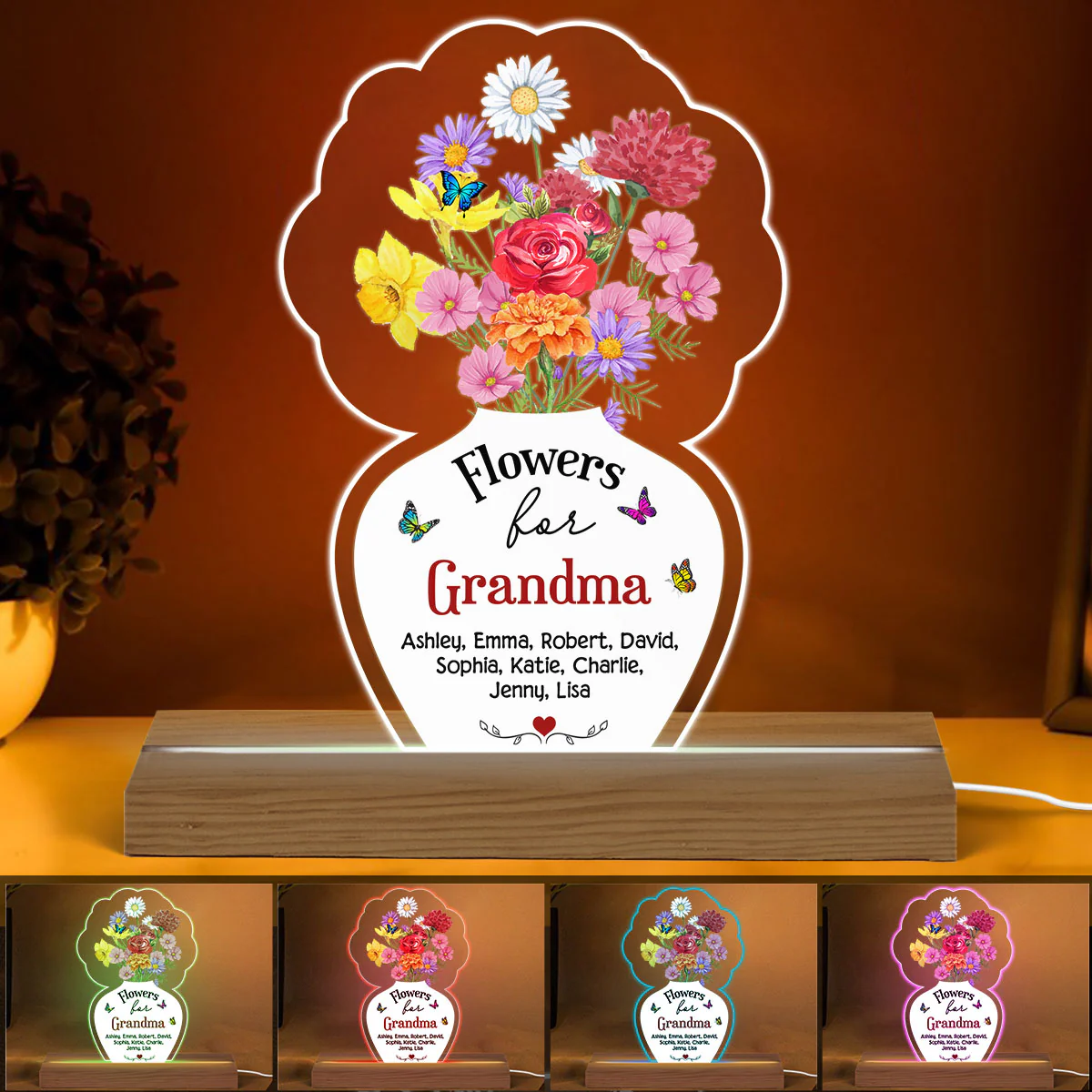 Flowers For Mom Grandma Personalized Acrylic Custom Shape LED Night Light