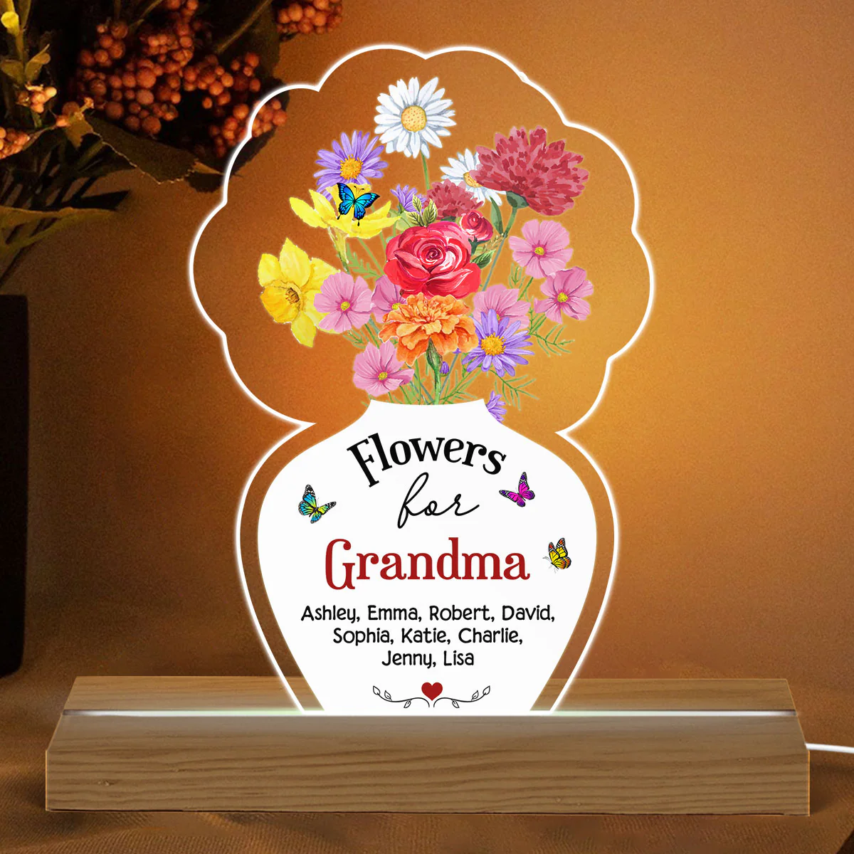 Flowers For Mom Grandma Personalized Acrylic Custom Shape LED Night Light - Image 2