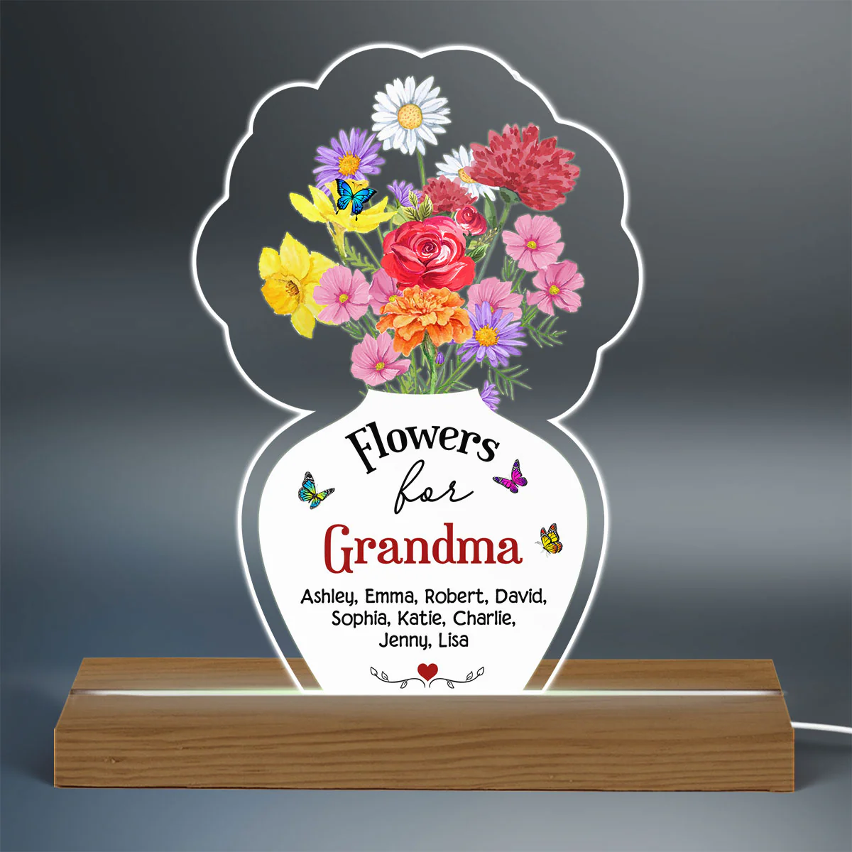 Flowers For Mom Grandma Personalized Acrylic Custom Shape LED Night Light - Image 3