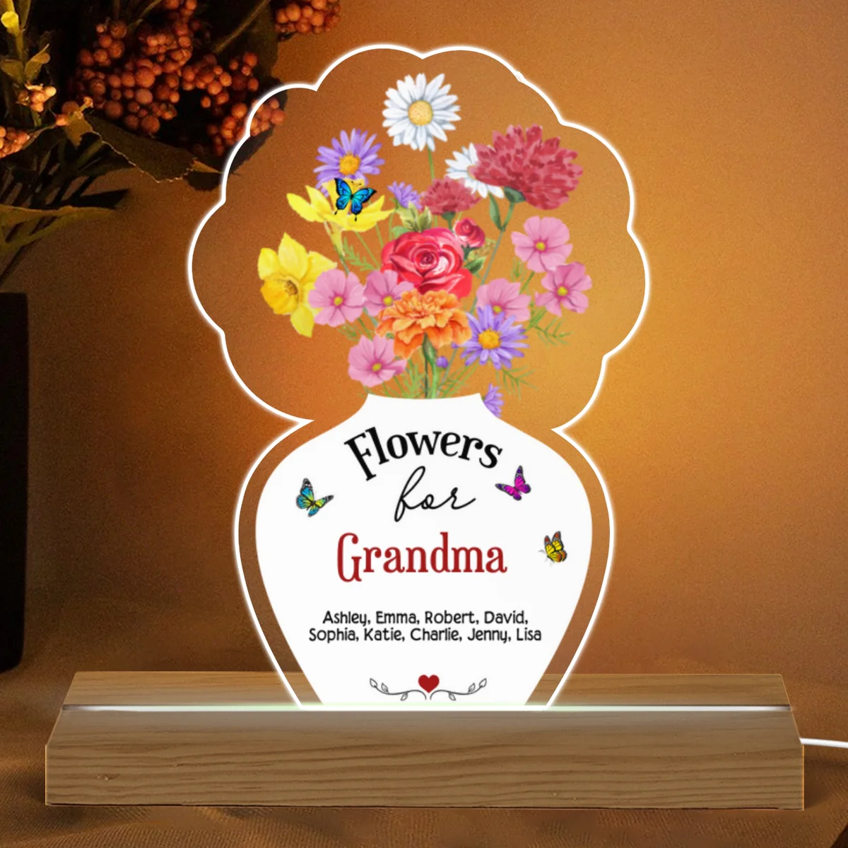 Flowers For Mom Grandma Personalized Acrylic Custom Shape LED Night Light - Image 5
