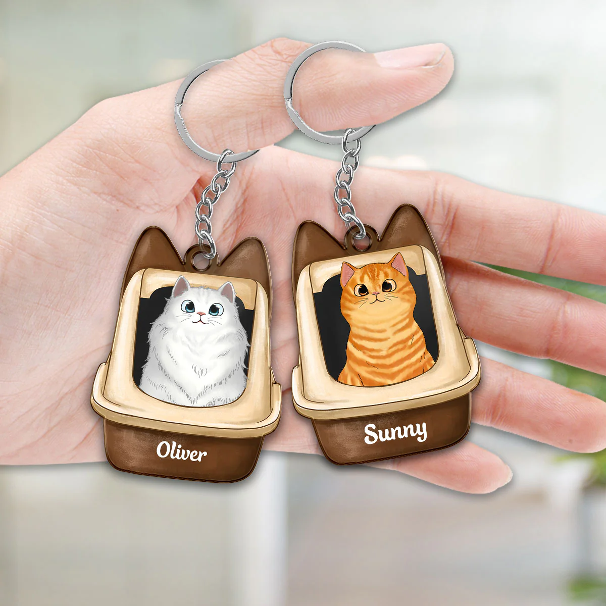 Fluffy Cat In Litter Box Gift For Cat Lover Personalized Acrylic Keychain