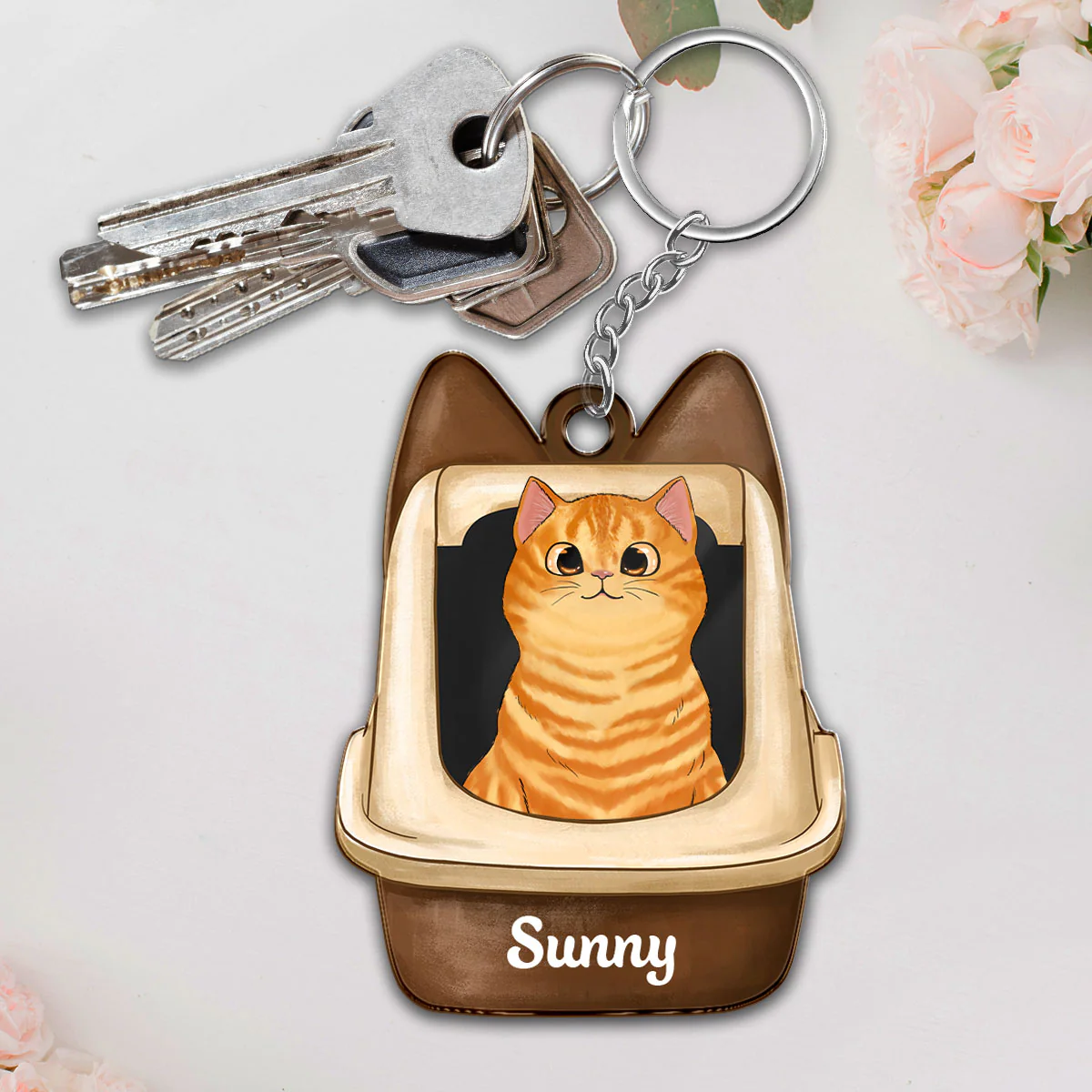 Fluffy Cat In Litter Box Gift For Cat Lover Personalized Acrylic Keychain - Image 3
