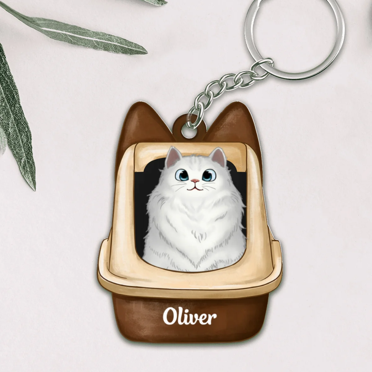 Fluffy Cat In Litter Box Gift For Cat Lover Personalized Acrylic Keychain - Image 4