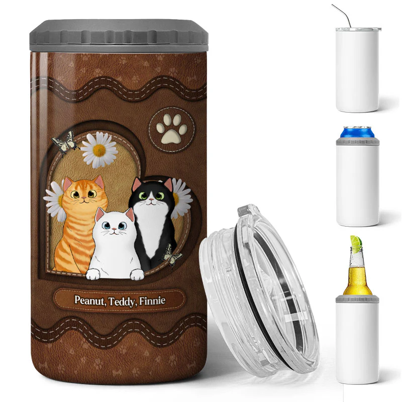 Fluffy Cat Lea Gift For Cat Lover Personalized 4 In 1 Can Cooler - Image 3