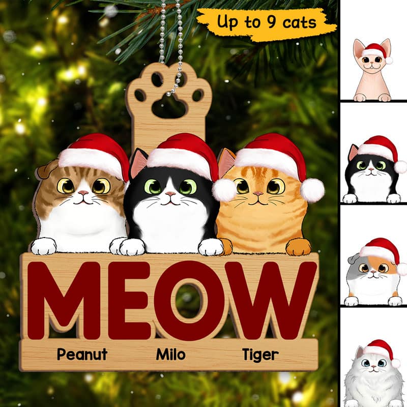 Fluffy Cats Meow Christmas Personalized Wooden Ornament - Image 2