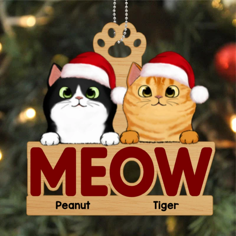 Fluffy Cats Meow Christmas Personalized Wooden Ornament - Image 4