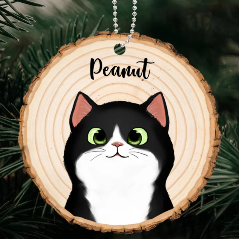Fluffy Cats Wood Grain Personalized Wooden Ornament