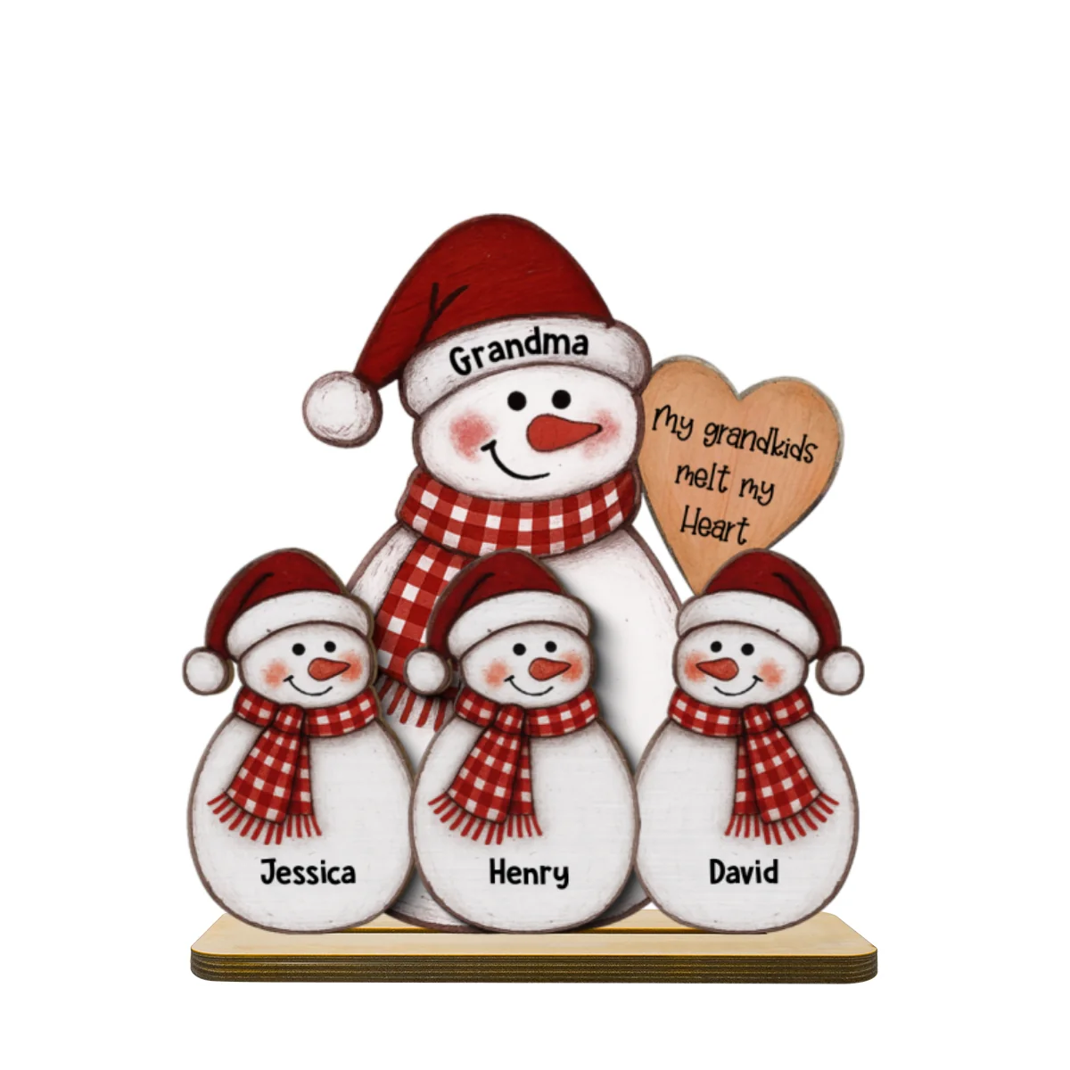 Folk Art Cute Snowman Grandma & Grandkid - Personalized 2-Layer Wooden Plaque - Christmas Decor - Image 10