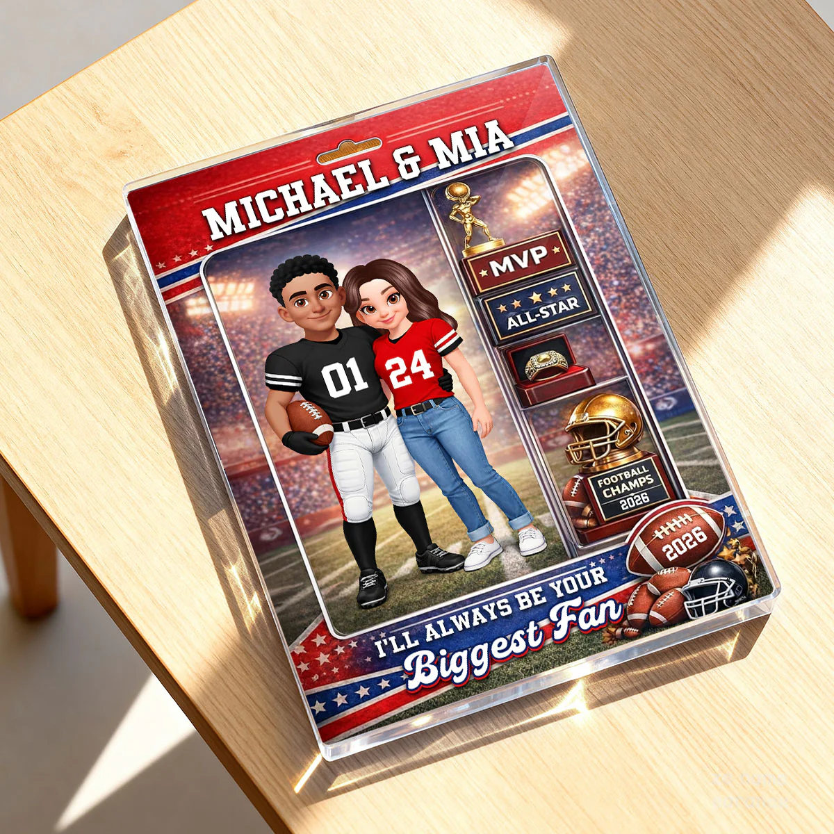 Football Couple Action Figure - Personalized Acrylic Block Plaque - Anniversary, Valentine's Day Gift, Gift For Him, Gift For Her - Image 5