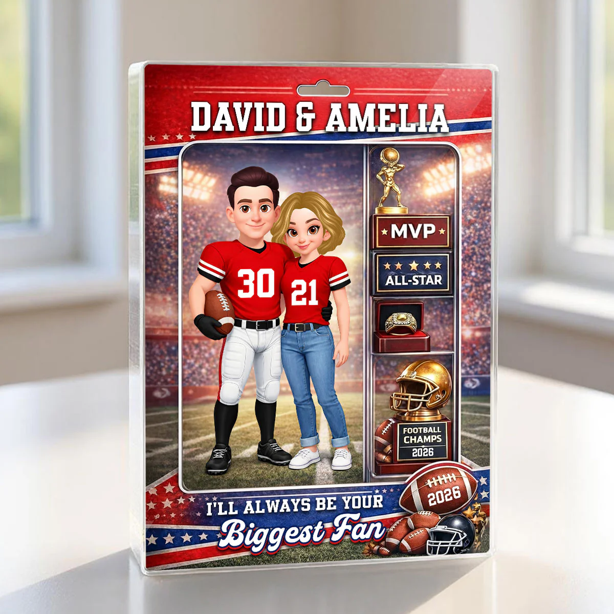Football Couple Action Figure - Personalized Acrylic Block Plaque - Anniversary, Valentine's Day Gift, Gift For Him, Gift For Her - Image 6