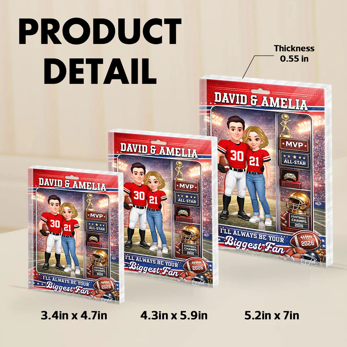 Football Couple Action Figure - Personalized Acrylic Block Plaque - Anniversary, Valentine's Day Gift, Gift For Him, Gift For Her - Image 7