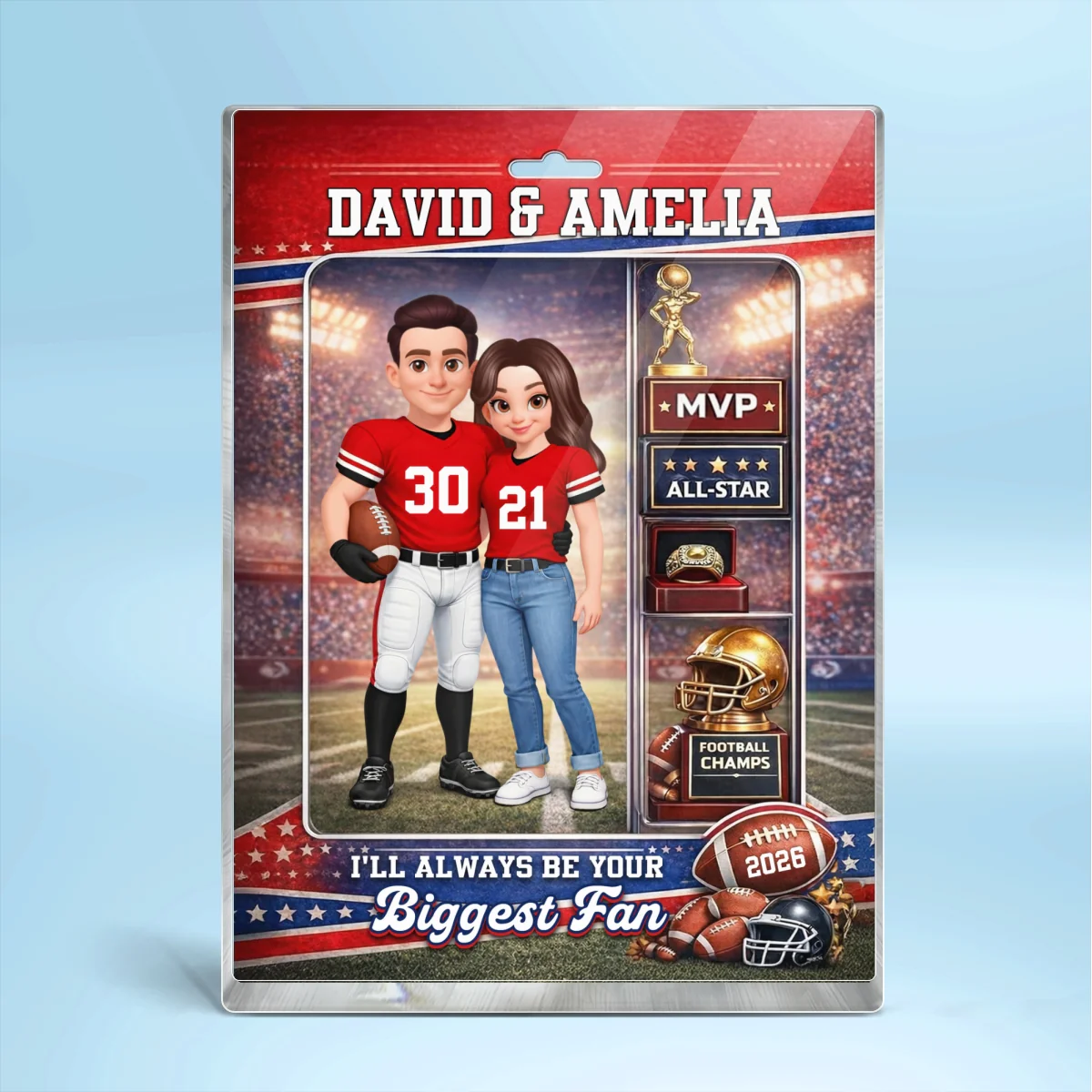 Football Couple Action Figure - Personalized Acrylic Block Plaque - Anniversary, Valentine's Day Gift, Gift For Him, Gift For Her - Image 9