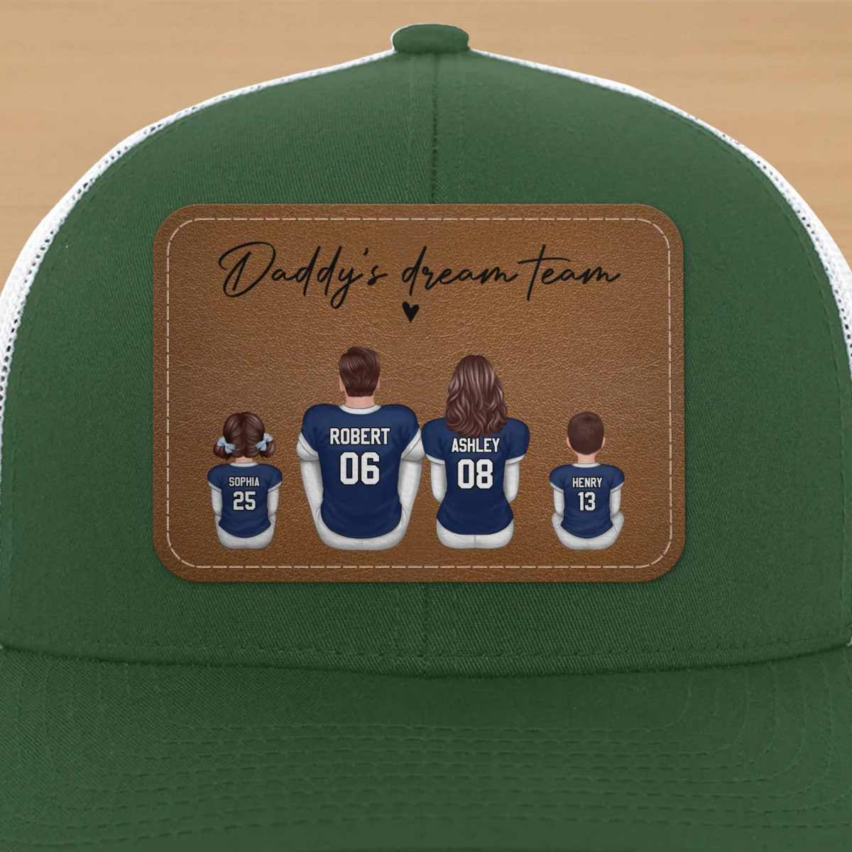 Football Daddy's Dream Team Personalized Leather Patch Hat, Gift For Dad - Image 22
