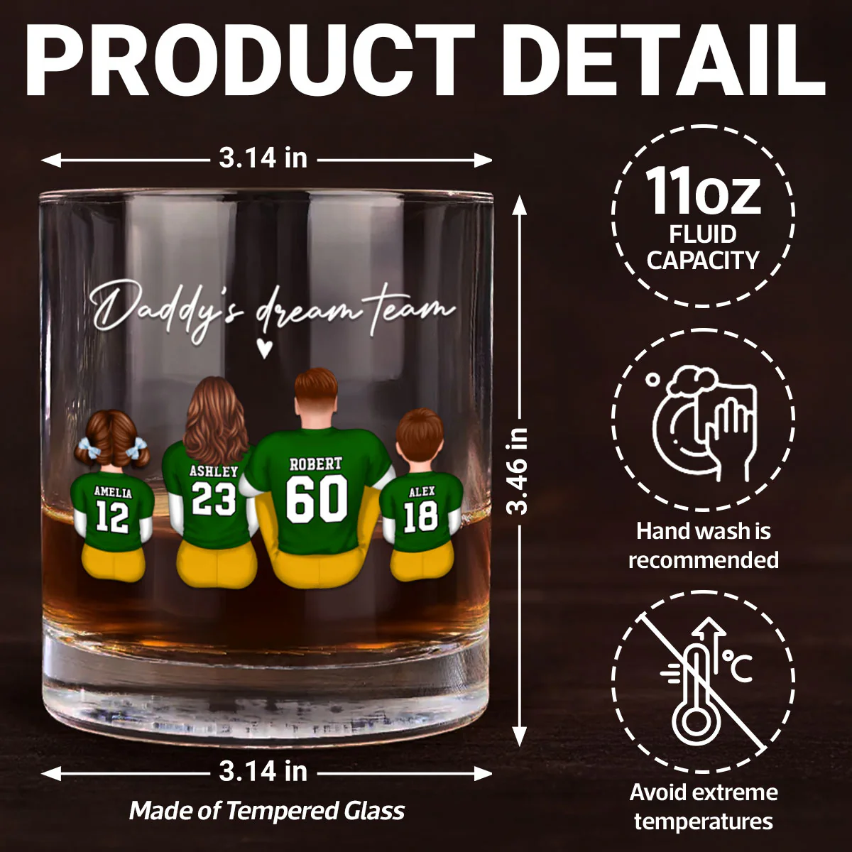 Football Daddy's Dream Team Personalized Wine Glass, Father's Day Gift for Football Dads - Image 10