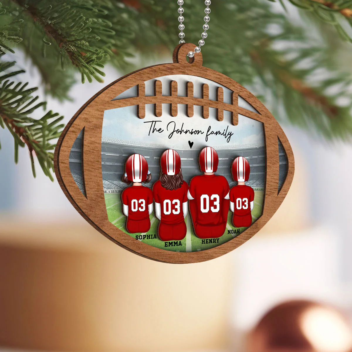 Football Family Personalized 2-Layered Wooden Ornament, Christmas Gift For Family - Image 2