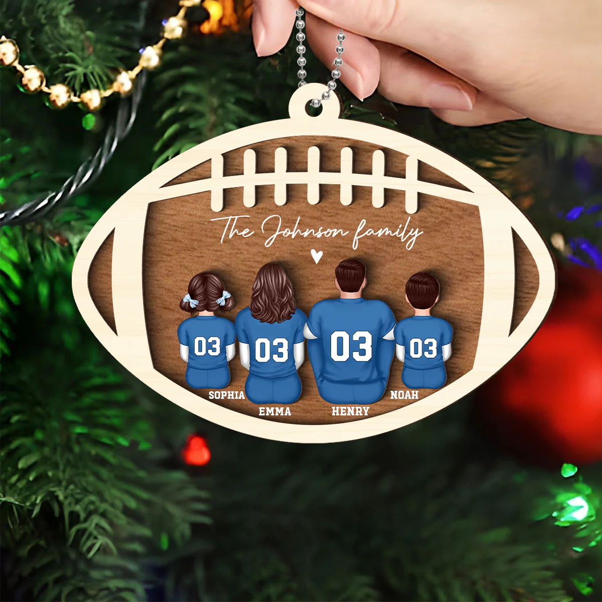 Football Family Personalized 2-Layered Wooden Ornament, Christmas Gift For Family - Image 3