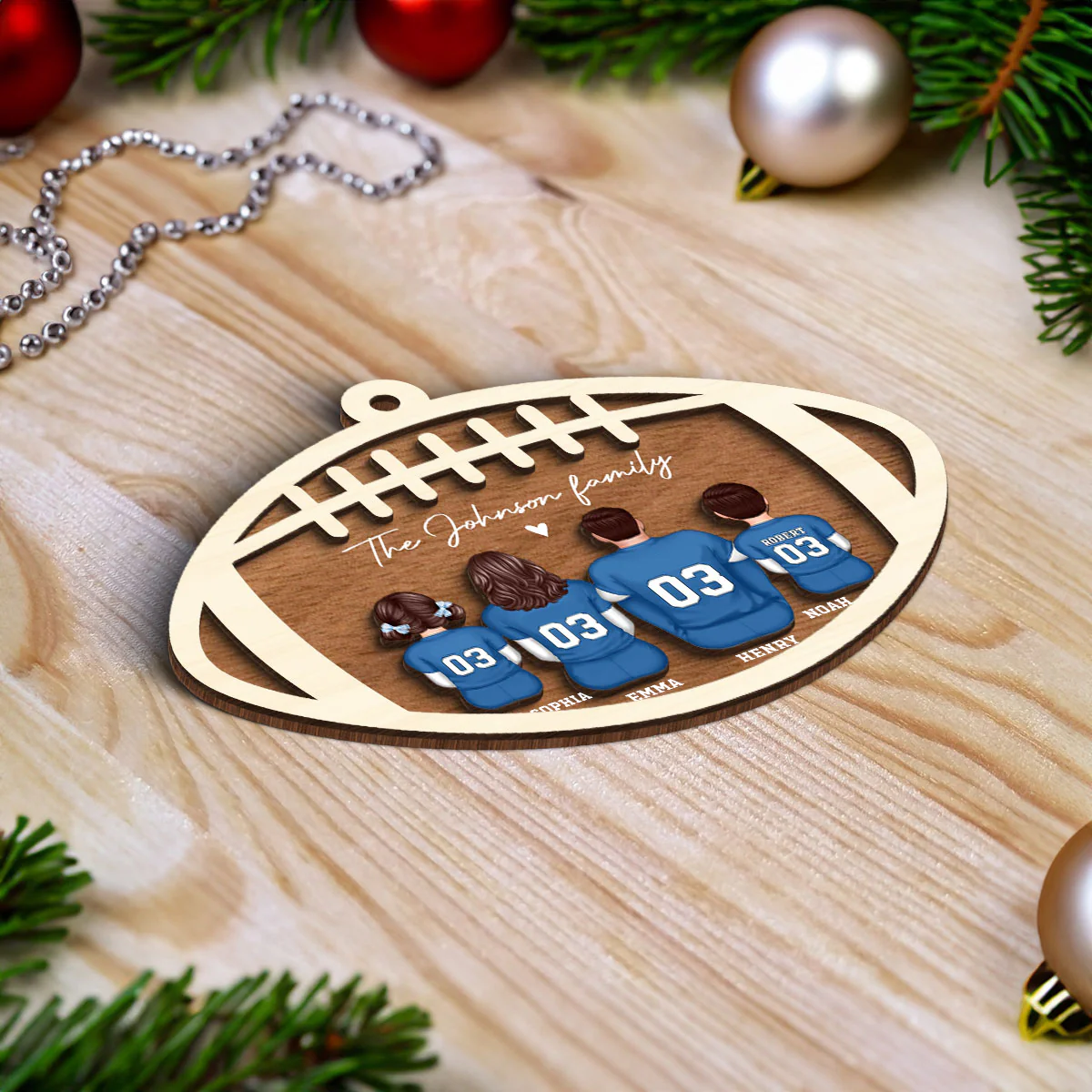 Football Family Personalized 2-Layered Wooden Ornament, Christmas Gift For Family - Image 4