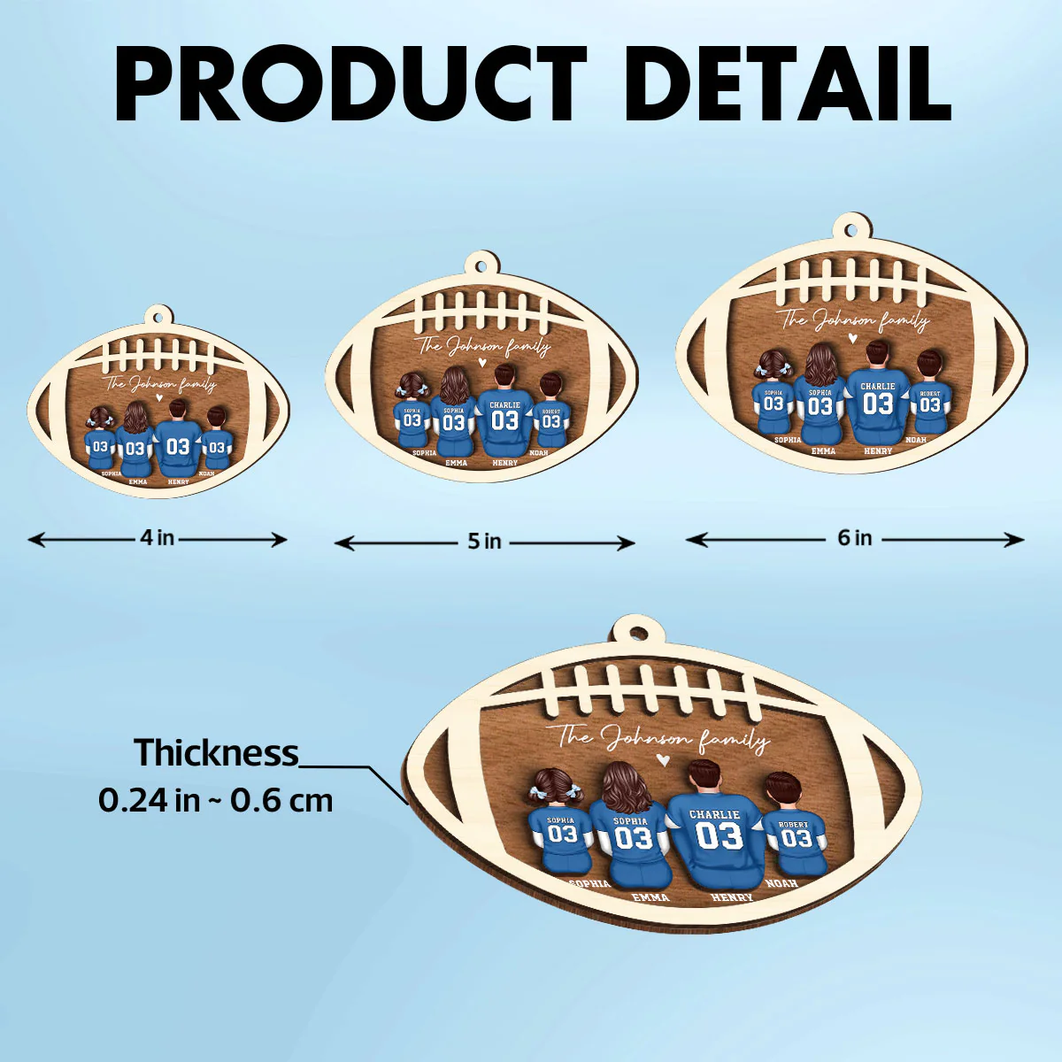 Football Family Personalized 2-Layered Wooden Ornament, Christmas Gift For Family - Image 5