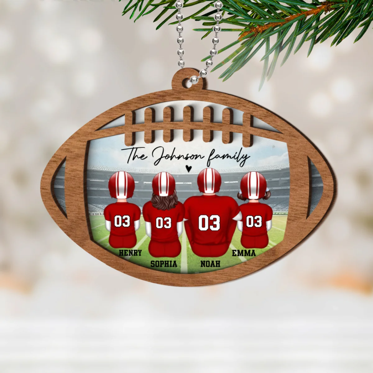 Football Family Personalized 2-Layered Wooden Ornament, Christmas Gift For Family - Image 7