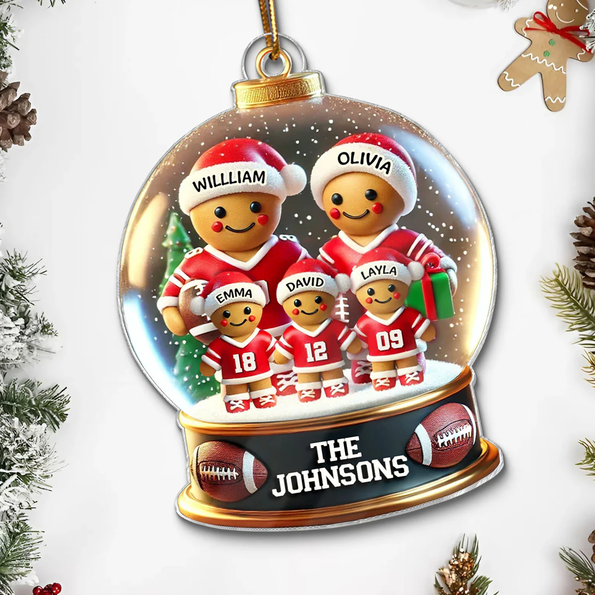 Football Gingerbread Family Sport Lover 3D Effect Personalized Acrylic Ornament - Image 5