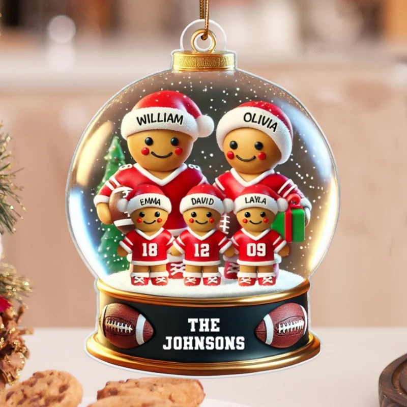 Football Gingerbread Family Sport Lover 3D Effect Personalized Acrylic Ornament - Image 7