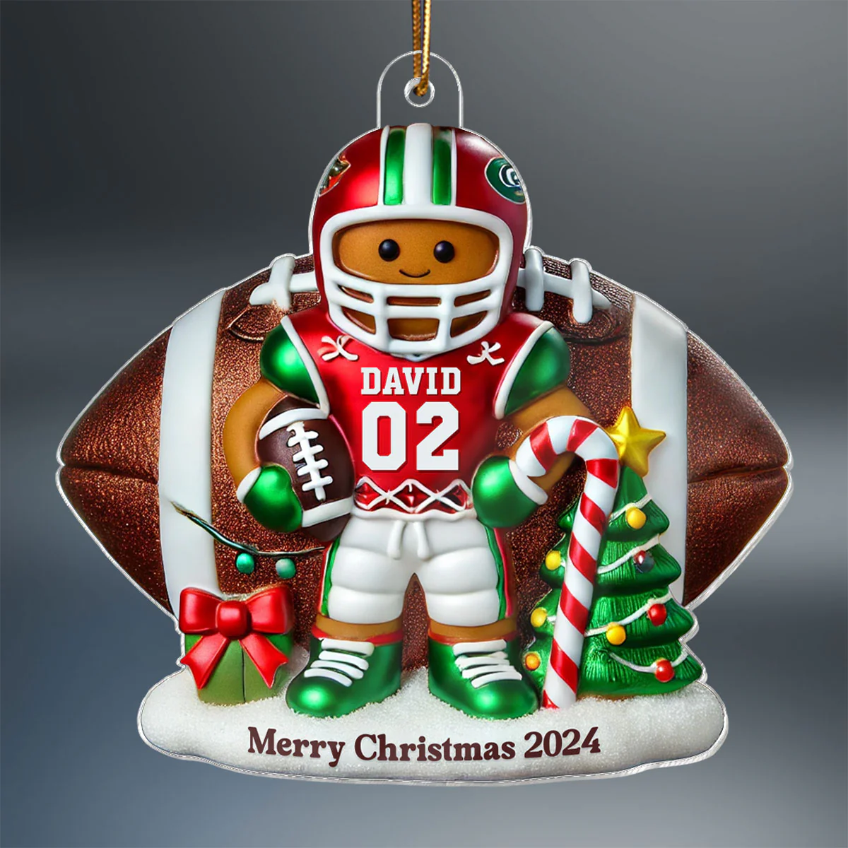 Football Gingerbread Figure Christmas Gift For Football Player Personalized Acrylic Ornament - Image 2