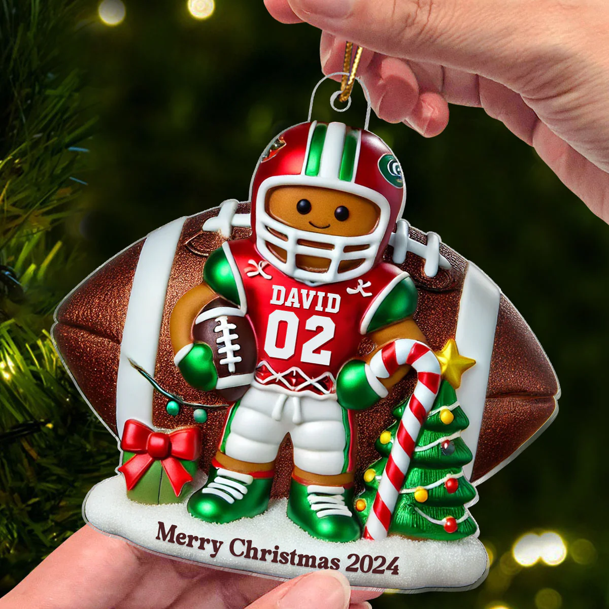 Football Gingerbread Figure Christmas Gift For Football Player Personalized Acrylic Ornament - Image 3